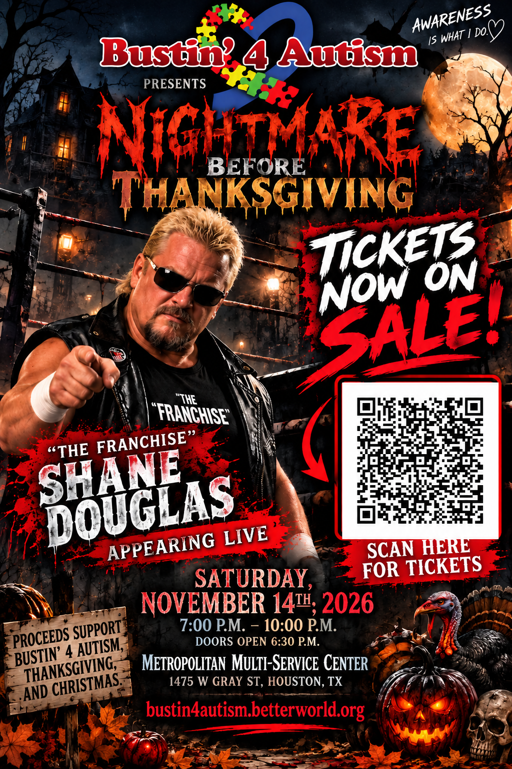 Nightmare Before Thanksgiving flyer featuring special guest Shane The Franchise Douglas, November 14, 2026 at 6:30 PM, 1475 W Gray, Houston, Texas